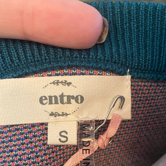 Entro Teal Sweater with Multicolor Animal Design - Picture 2 of 5